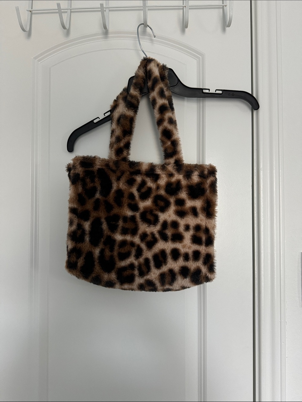 Faux Fur Leopard Print Tote Bag - Brown
